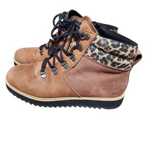 TOMS‎ brown & leopard lace up leather combat ankle boots 9 Gorpcore